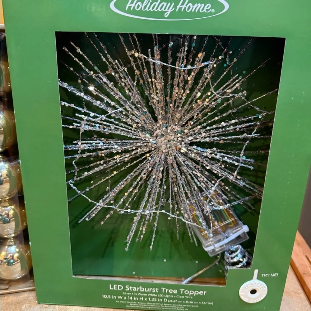 Shatterproof Christmas Ornament Set and LED Starburst Tree Topper Gold & Silver - Picture 2 of 13
